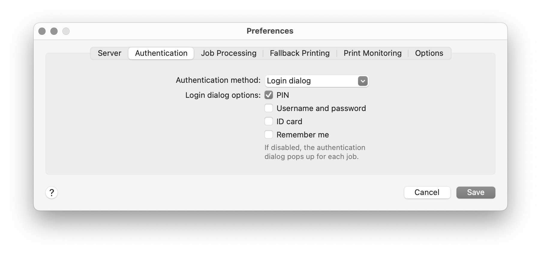 MDC Authentication preferences