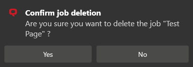 Job deletion confirmation pop-up