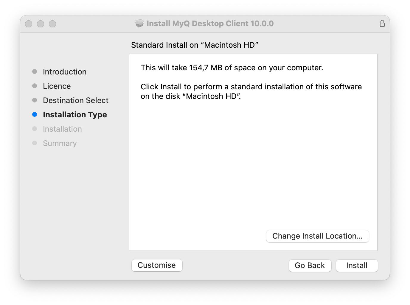 Installation Type window