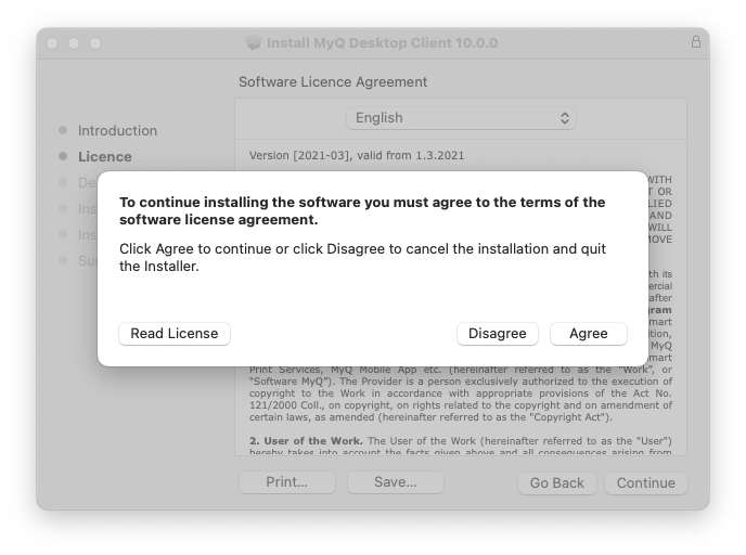 Software license agreement prompt