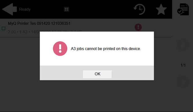 A3 jobs cannot be printed on this device example message