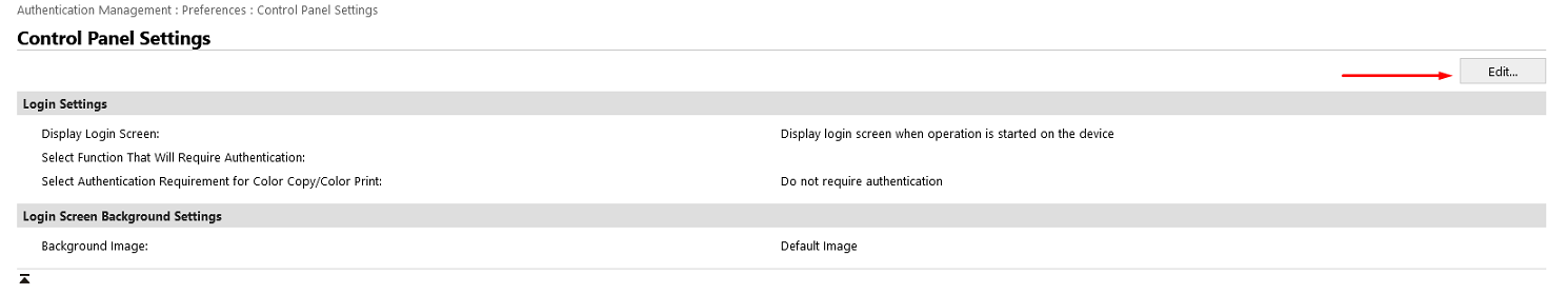 Control Panel Settings on the device web UI