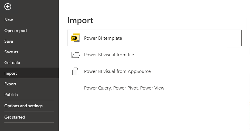 Importing a Power BI template