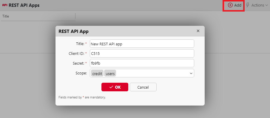 Adding a new REST API app