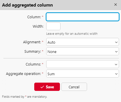 New aggregated column options