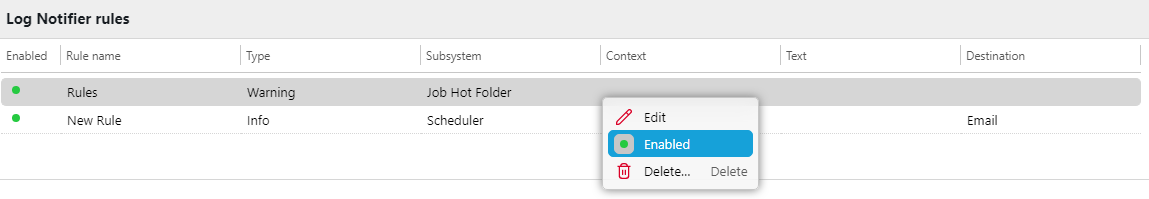 Enabling a log notifier rule