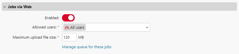 Jobs via web settings