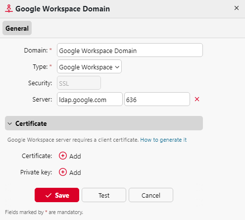 Google Workspace LDAP parameters