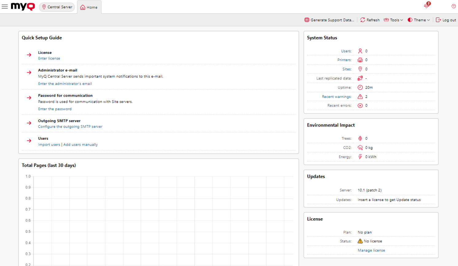 MyQ Central web UI - Home dashboard