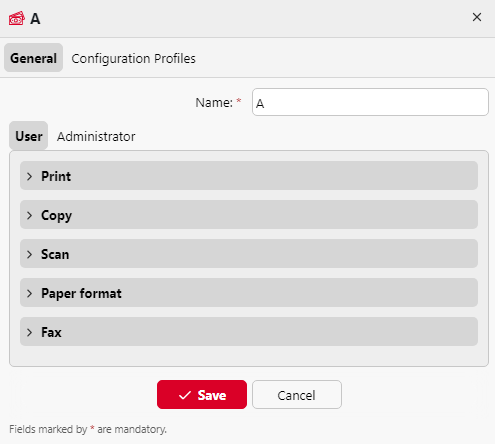 Price list properties panel