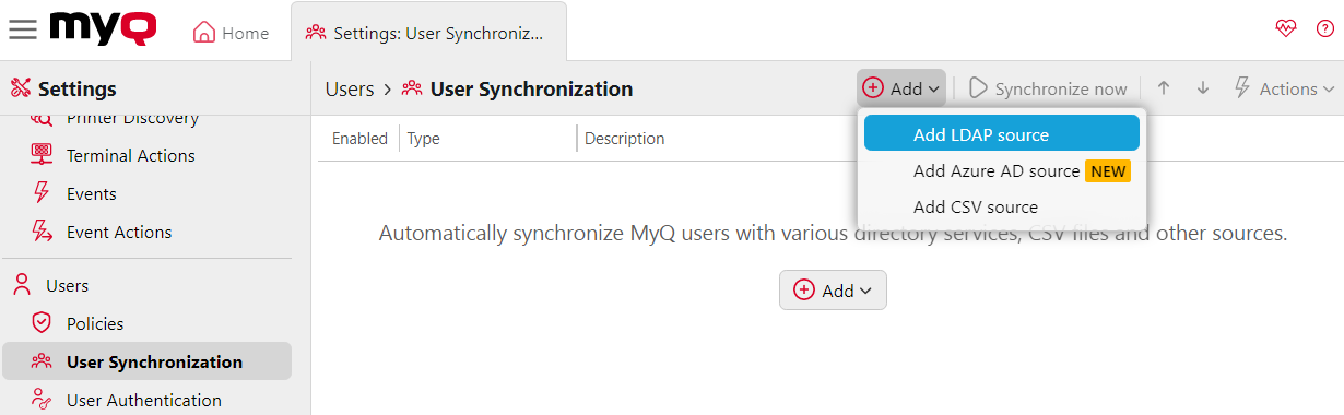 Adding a new synchronization source
