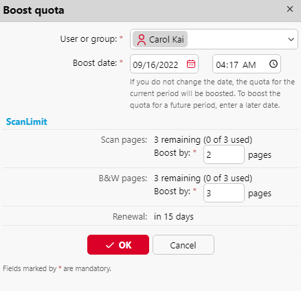 Boost quota options