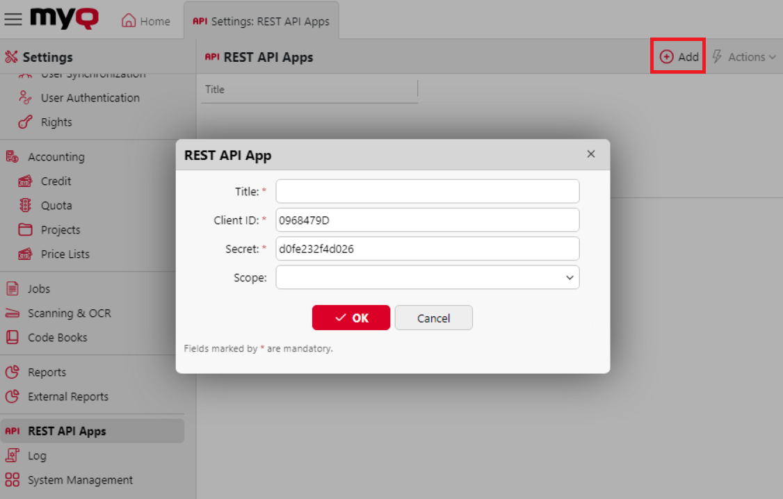 Adding a REST API App
