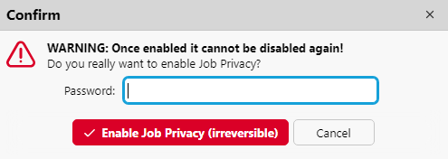 Job Privacy confirmation pop-up