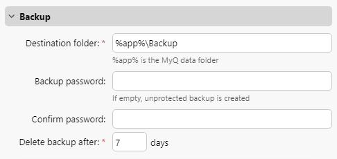 Backup settings section