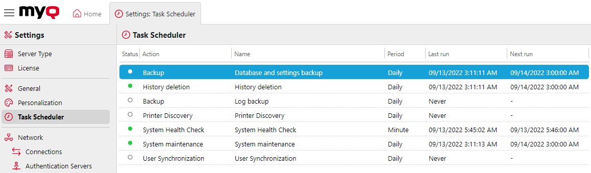 Task Scheduler settings tab