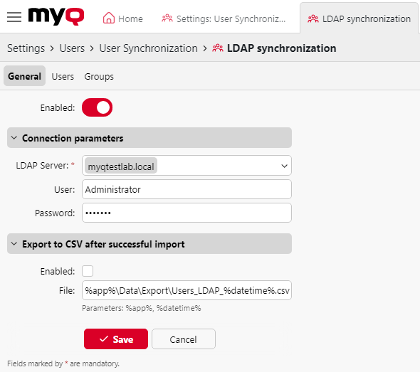 LDAP sync general tab settings