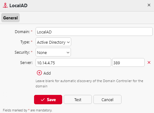 LDAP server properties panel example