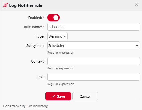 Log notifier rule general settings