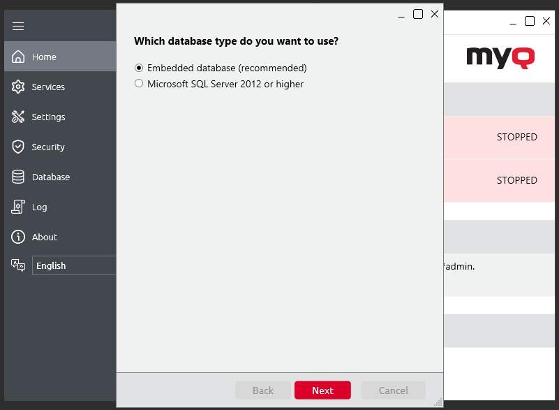 Selecting the Embedded database type