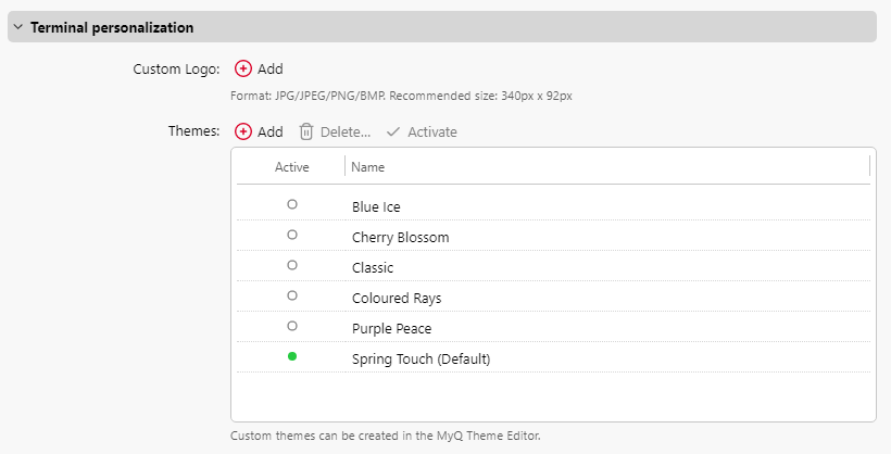 Terminal personalization settings