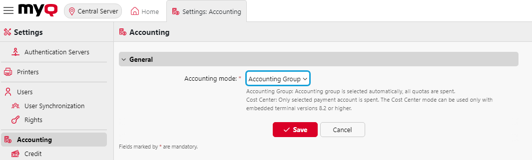 Accounting settings tab