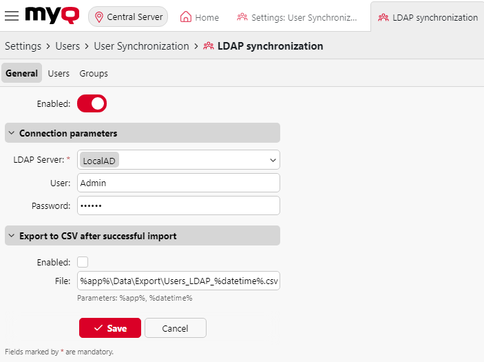 LDAP sync general tab settings