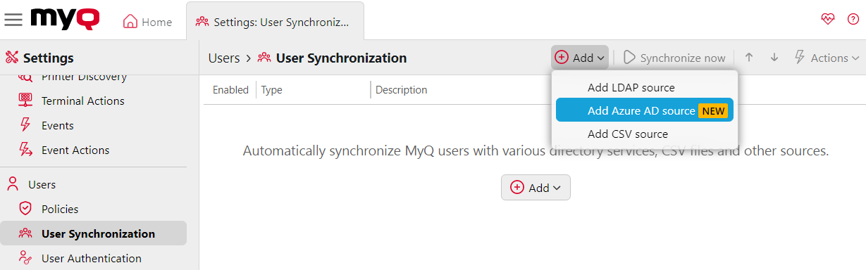 Adding an Azure AD sync source