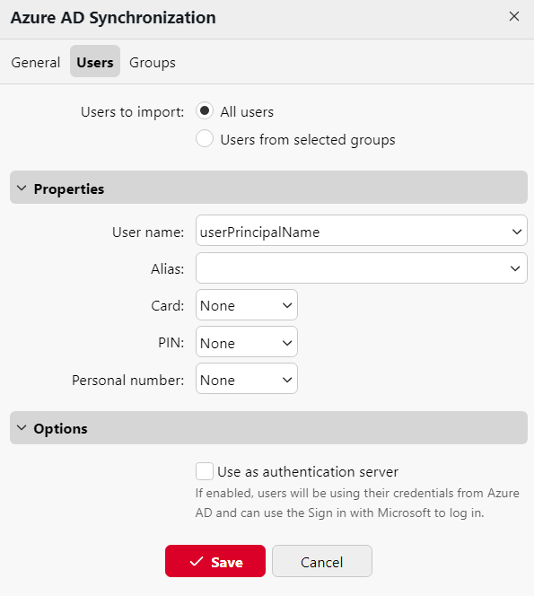 Azure sync users tab