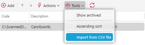 Import codes from a CSV file