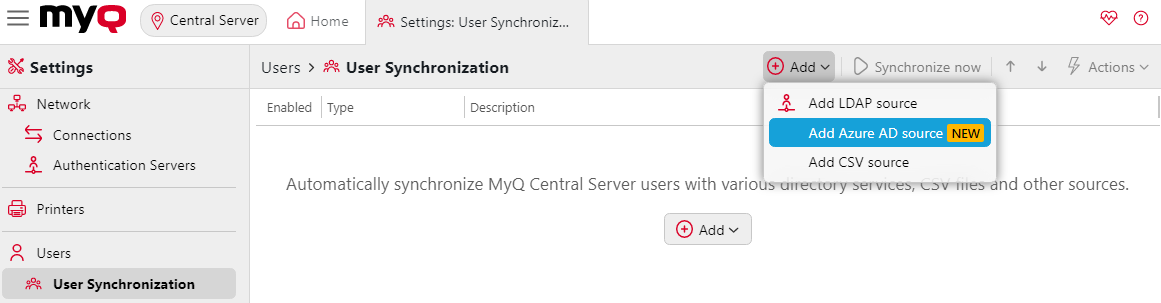 Adding an Azure AD sync source