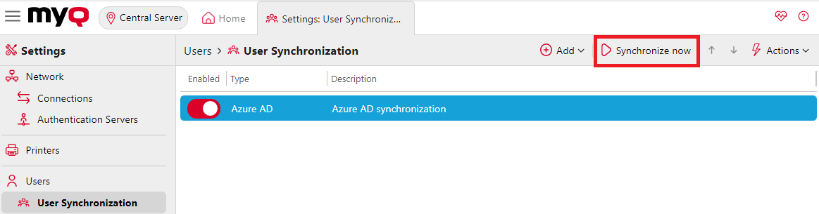 Synchronize button in the User sync settings tab