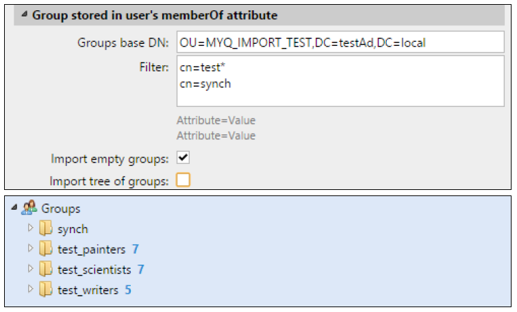 Import tree of groups example
