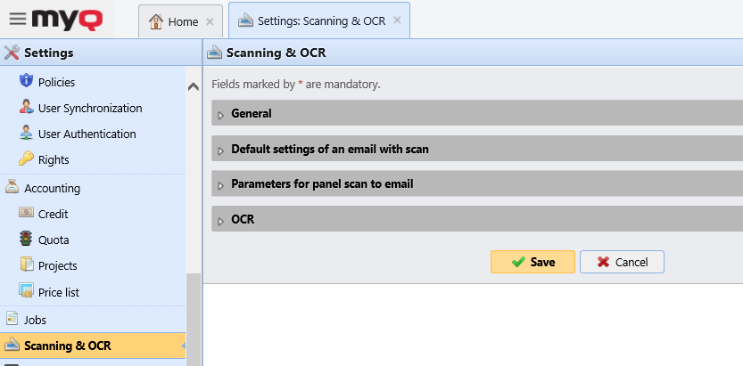 Scanning and OCR settings tab
