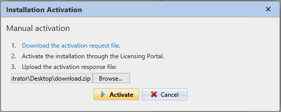 Manual installation activation window