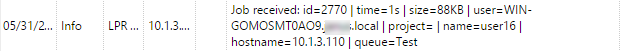 Log message where the user is identified as the print server's DNS name