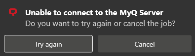 Unable to connect to the MyQ server pop-up