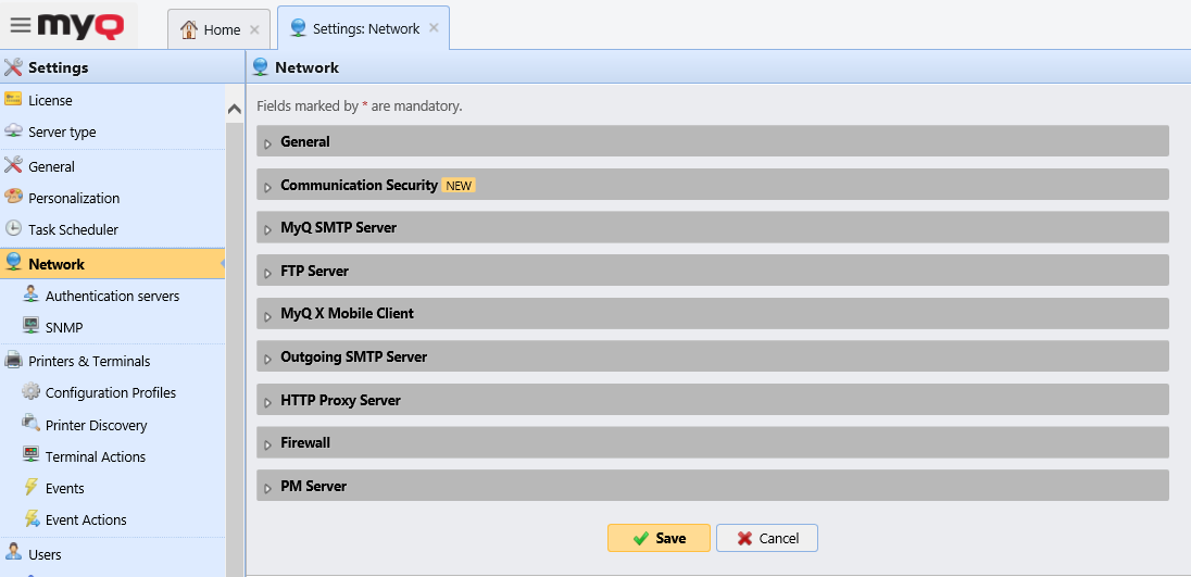 Network Settings tab