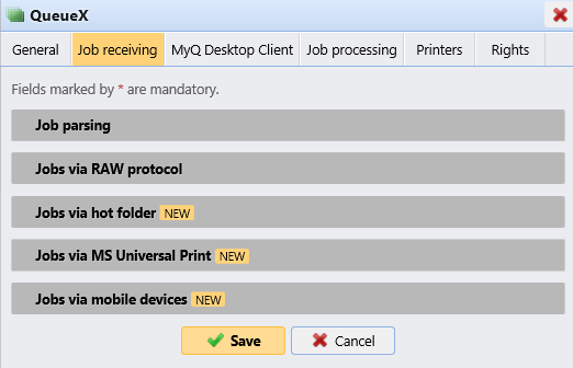 Job receiving tab