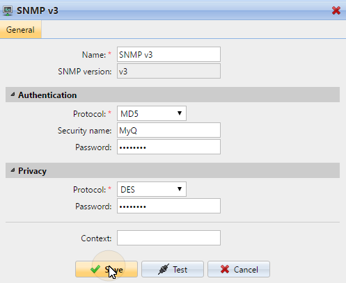 SNMP v3 properties