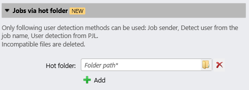 Jobs via hot folder setting