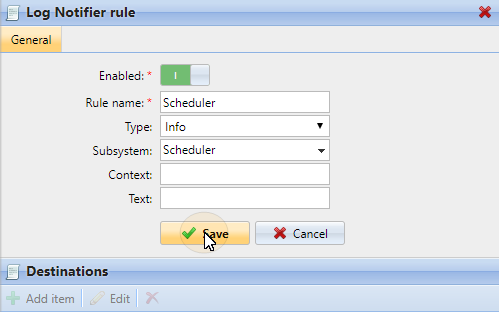 Log notifier rule general settings