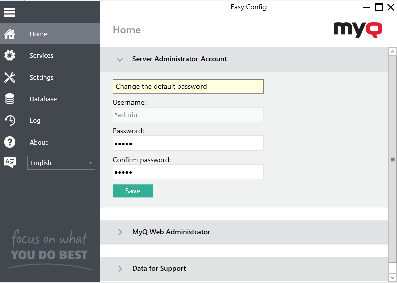 MyQ Easy Config - Changing the server admin account password