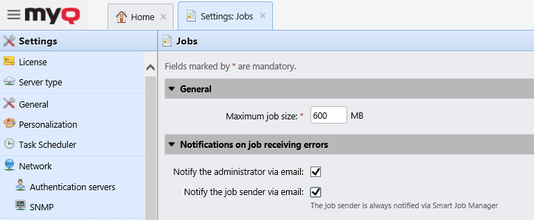 Jobs notification settings