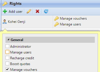 Providing Manage vouchers rights to a user