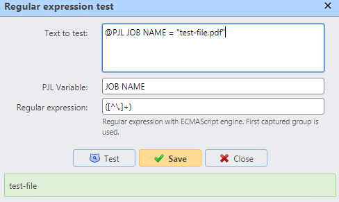 Regular expression test example for job name detection