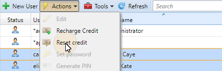 Reset credit to a specified user