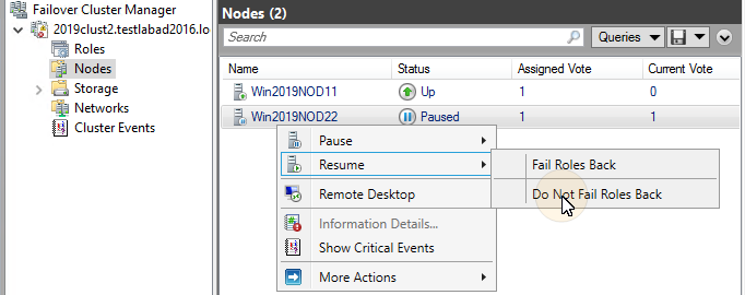 Resuming the active node