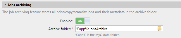 Jobs archiving settings