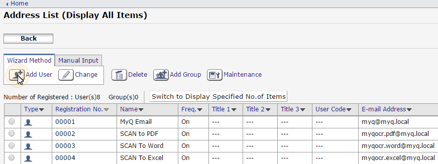 Defining scan destinations on the printing device's Web UI